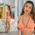 Sexy top Koucla Musthave Neckholder Crop Top s žebrováním apricot L