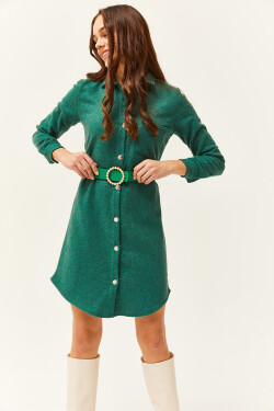 Olalook Women's Emerald Green Stash Shirt Dress