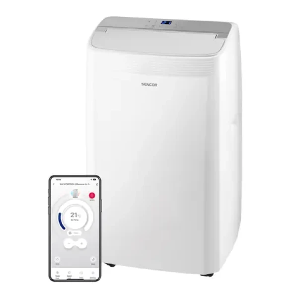 SENCOR SAC MT9078CH bílá / mobilní klimatizace / 9000 BTU / chlazení / odvlhčování / ventilátor / topení / smart WiFi (8590669337866)