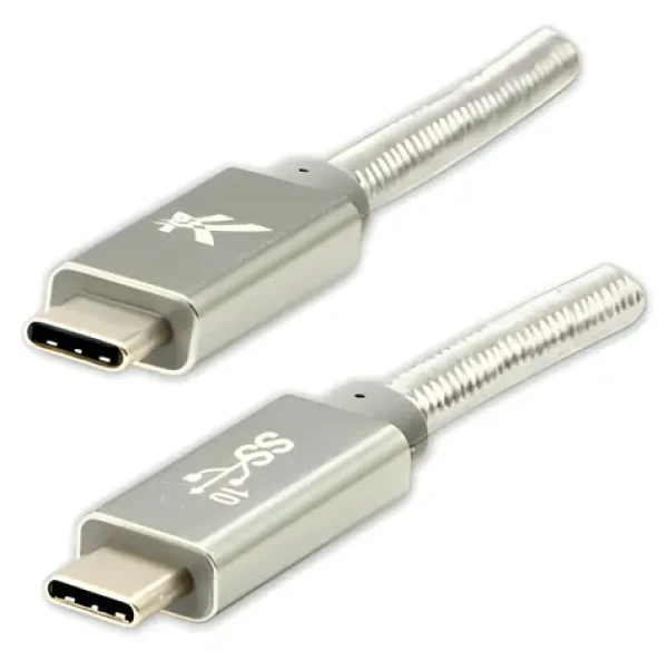 Logo USB-C na USB-C stříbrná / USB kabel / Power Delivery 100W / 10 Gb/s / 1m / nylonové opletení