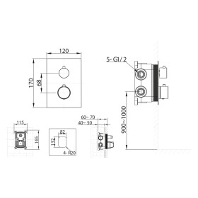 SAPHO - KIMURA podomítková sprchová termostatická baterie, box, 3 výstupy, chrom KU683