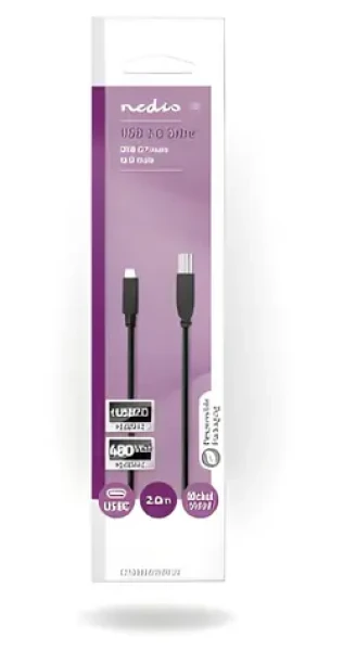 Nedis USB-C - USB-B černá / Kabel USB / USB 2.0 / 480 Mbps / 2 m (CCGB60650BK20)
