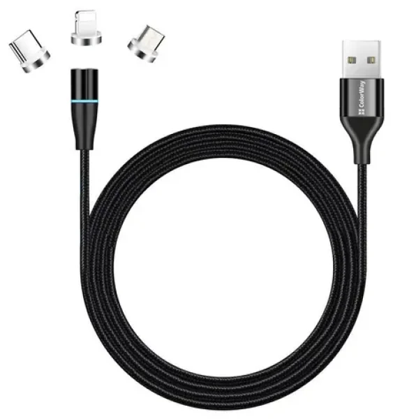 Colorway / Nabíjecí kabel 3v1 / Lightning + Micro-USB + USB-C / Magnetický / QC3.0 / 2,4 A / 1 m (CW-CBUU038-BK)