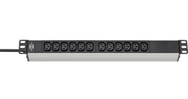 Brennenstuhl Alu-Line 19" černá/hliník / Zásuvková lišta do racku / 12x C13 / IEC C14 / 2 m (002122410000)