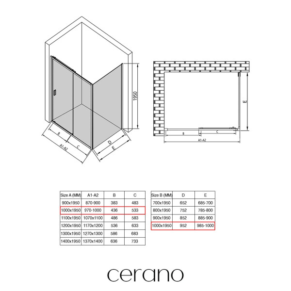 CERANO - Sprchový kout Varone LINE L/P - 6 mm - černá matná, grafitové sklo - 100x100x195 - posuvný CER-8050BD7211