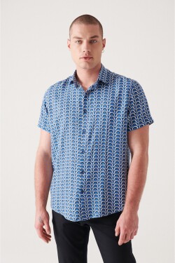 Avva Men's Saxony Geometric Patterned Viscose Shirt