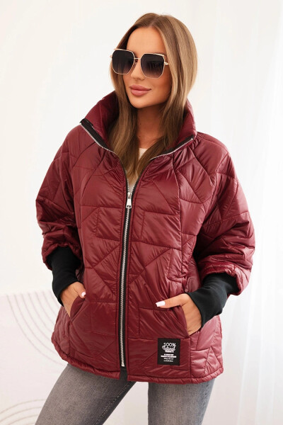 Dámská prošívaná bunda s krátkým střihem a stojáčkem bordová UNI