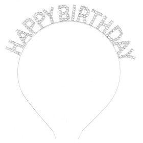 Dortisimo Nejedlá dekorace kovová Čelenka stříbrná Happy Birthday