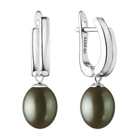 Stříbrné náušnice s černou řiční perlou Jess, stříbro 925/1000, Černá
