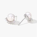 Náušnice s bílou perlou Charis - stříbrné zapínání, zirkon, Stříbrná Bílá