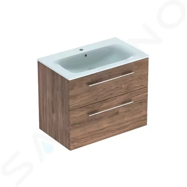 GEBERIT - Selnova Square Umyvadlová skříňka 635x788x480 mm, s umyvadlem, 2 zásuvky, ořech hickory 501.242.00.1