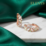 Royal Fashion náušnice 14k zlato Vermeil GU-DR22120E-ROSEGOLD-MOONSTONE-TOPAZ-OPAL