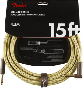 Fender Deluxe Series 15 Instrument Cable Angled Tweed