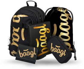 Školní batohový 5-dílný set BAAGL SKATE - Gold ( batoh, penál, sáček, desky, peněženka)