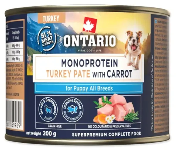 Ontario Puppy / Konzerva pro štěňata / Krůtí monoprotein paté s mrkví / 200 g (214-859969)