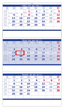 Nástěnný kalendář Helma 2024 - Tříměsíční skládaný modrý