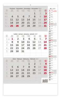 Nástěnný kalendář Helma 2024 - Tříměsíční šedý s poznámkami