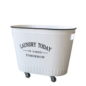 Chic Antique Prádelní koš na kolečkách Laundry, bílá barva, kov