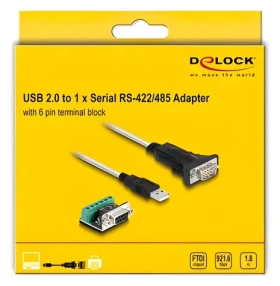 DeLock USB 2.0 Type-A černá / Adaptér RS-422/485 / 1× DB-9 / 1,8 m / FTDI FT232RL (63465)