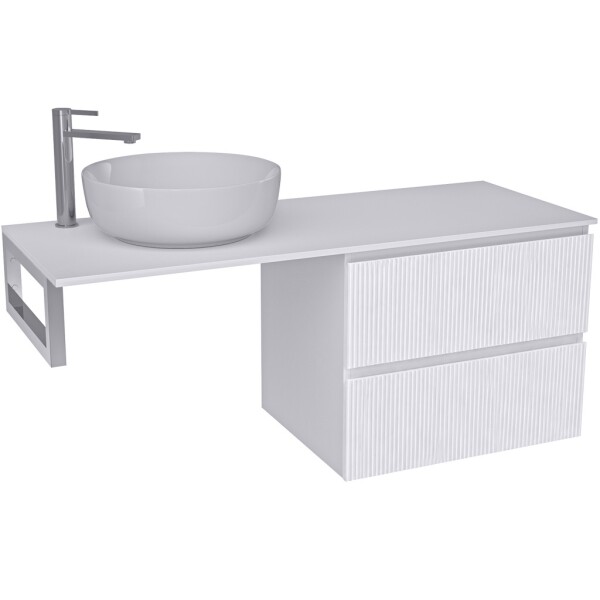 CERANO Koupelnová skříňka Carole - bílá matná rýhovaná + deska pod umyvadlo Navira Slim - 18 mm + konzole chrom - 120x46x49,8 cm