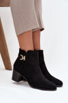 Zateplené dámské kotníkové boty na podpatku se zlatým detailem černé Renora 36