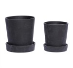 Hübsch Obal na květináč s miskou Black Větší, černá barva, beton