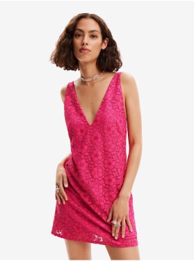Tmavě růžové dámské krajkové šaty Desigual Lace dámské