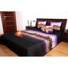 DumDekorace Přehoz na postel černo fialový velkoměsto Šířka: 220 cm | Délka: 240 cm
