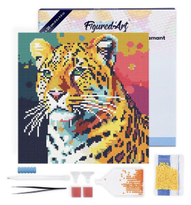 Mini diamantové malování - Leopard Pop Art 25x25cm na rámu