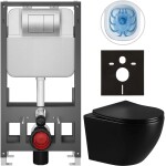 CERANO - Kompletní WC set Basic/Cesso - černá lesklá - WC tlačítko Maxio/Stříbrná - volně stojící - předstěnová instalace - 49x36 CER-8050BD86312