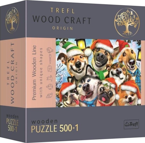 Trefl Wood Craft Origin Puzzle Vánoční psi 501 dílků - dřevěné