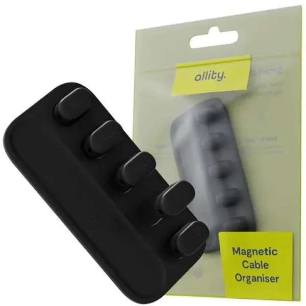 Allity ASA-410 černý / Organizér kabelů / Silikon / Magnetické uchycení / Samolepicí 3M (GSM191426)