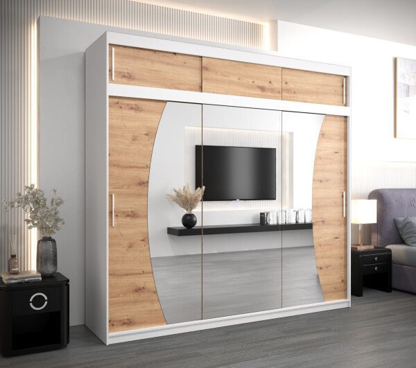 Šatní skříň Abi W0 s nástavcem Barva korpusu: Bílá, Rozměry: 250 cm, Dveře: Dub artisan