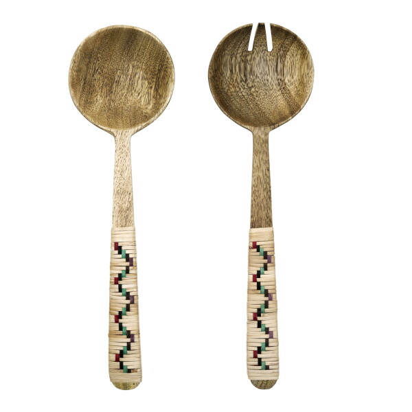 MADAM STOLTZ Salátový příbor Natural / Multi coloured – set 2 ks, přírodní barva, dřevo