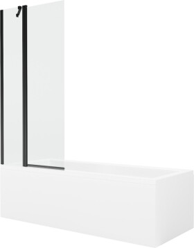 MEXEN/S - Cubik obdélníková vana 150 x 70 cm s panelem + vanová zástěna 80 cm, transparent, černá 550315070X9408117000