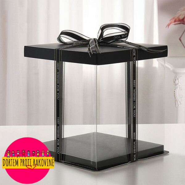 Cake star dortový box černý hranatý 26x26x31cm - bez stuhy