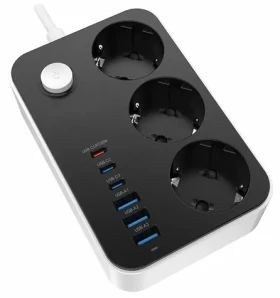 Colorway Zásuvková lišta 3x Schuko / Zásuvková lišta / 3x USB-C 20W / 3x USB-A / kabel 2 m (CW-CHE36PDB)