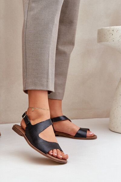 Kožené Sandály Na Přezku S Ražbou Lewski 3041 Černé 35