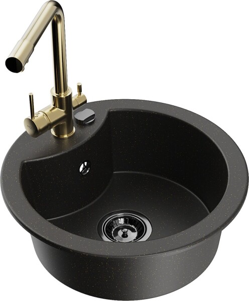 MEXEN/S - Diego granitový dřez včetně baterie Duero, černá/zlatá metalik 6512-75-671600-50-B