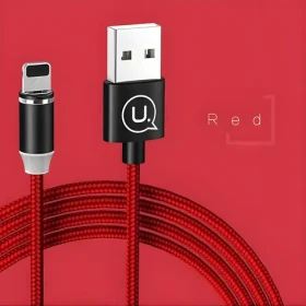 USAMS SJ292 U-Sure červená / Magnetický datový kabel / Lightning / 1m / 2,1A (SJ292USB02)