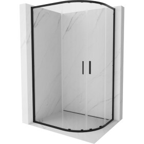MEXEN/S - Exo čtvrtkruhový asymetrický posuvný sprchový kout 90 x 80, transparent, černá 8132-090-080-70-00
