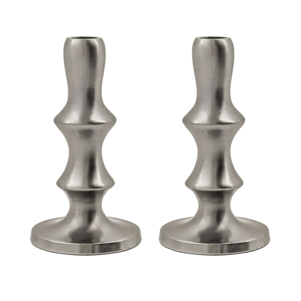 House Doctor Hliníkový svícen Reese Silver Finish – set 2 ks, stříbrná barva, kov