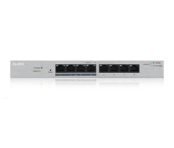 Zyxel GS1200-8HP 8-port Desktop Gigabit Web Smart switch, 4x PoE 802.3at, PoE budget 60W, fanless EDF_311673