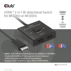 Club3D CSV-1384 černá / Switch HDMI / 2v1 obousměrný / 8K 60Hz / 4K 120Hz / HDMI 2.1 (CSV-1384)