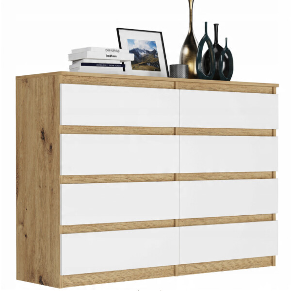 DumDekorace Moderní komoda s 8 zásuvkami R-140-S8 - různé barevné varianty artisan mix bílá