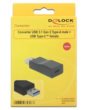 DeLock USB-A na USB-C černá / Adaptér / USB 3.1 Gen 2 / 10 Gbps (65696)