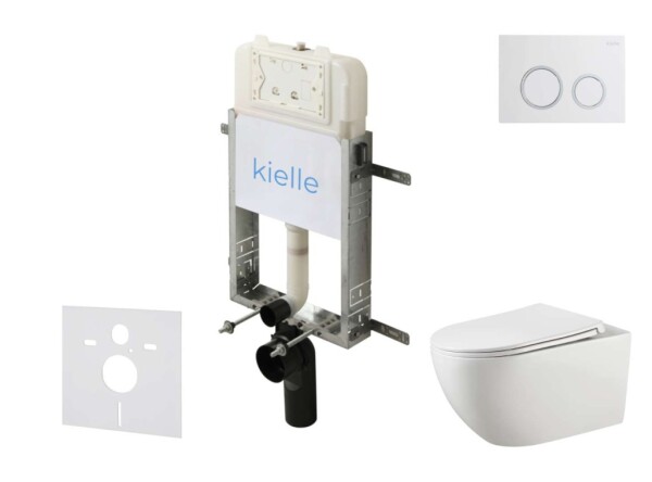 Kielle - Genesis New Set předstěnové instalace, klozetu Gaia, Rimless, sedátka softclose a tlačítka Gemini New II, lesklá bílá/chrom 30528SZ13