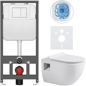 CERANO - Kompletní WC set Basic/Dure - bílá lesklá - WC tlačítko Maxio/Bílá - závěsné - předstěnová instalace - 51x35 CER-8050BD85890