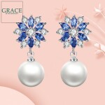 Náušnice s perlou a krystaly Swarovski Samantha, Modrá