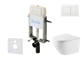 Kielle - Genesis New Set předstěnové instalace, klozetu Oudee, Vortex Rimless+, sedátka softclose a tlačítka Gemini New III, lesklá bílá 30528SZ61